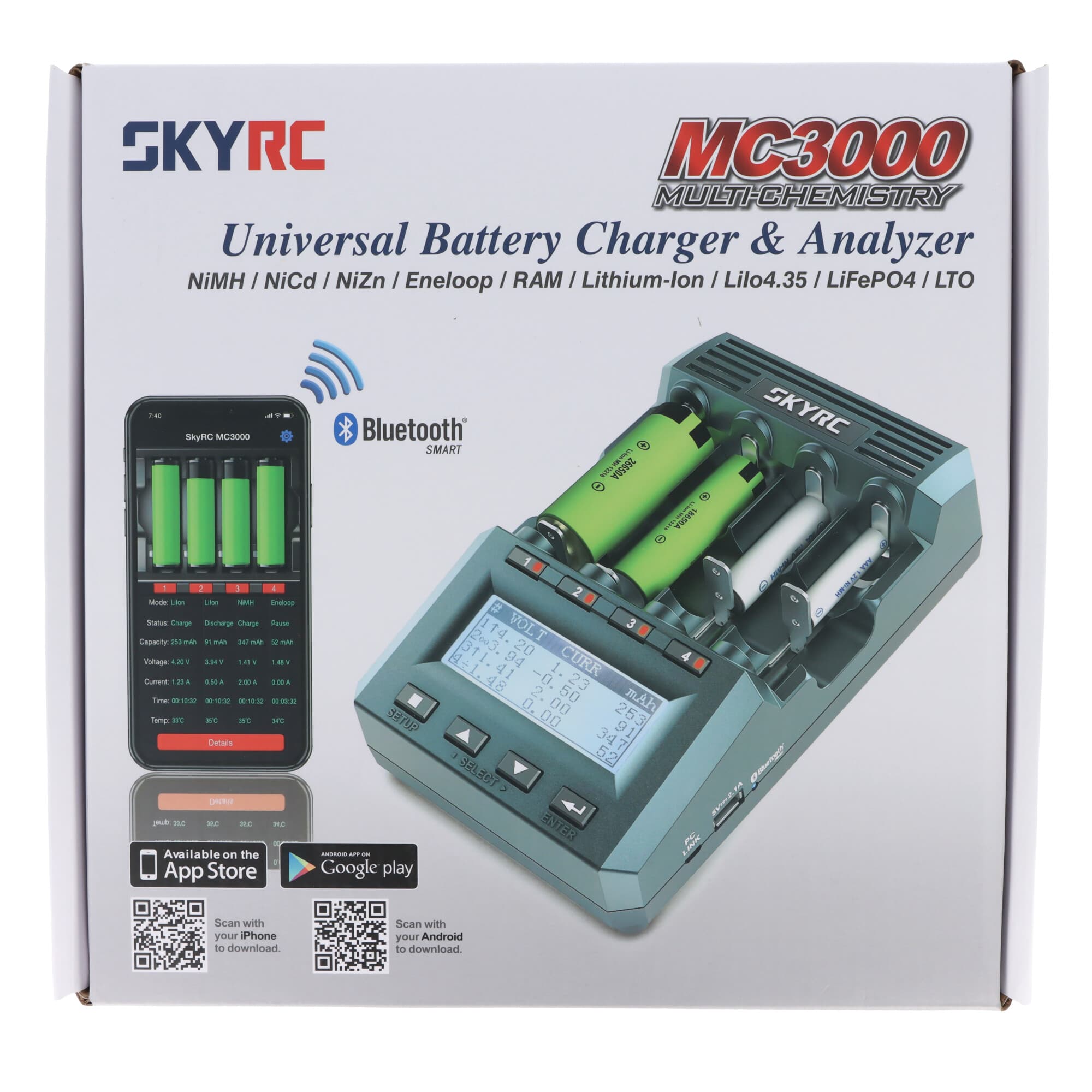 Chargeur et analyseur universel SkyRC MC3000, pour cellules rondes, avec contrôle par application