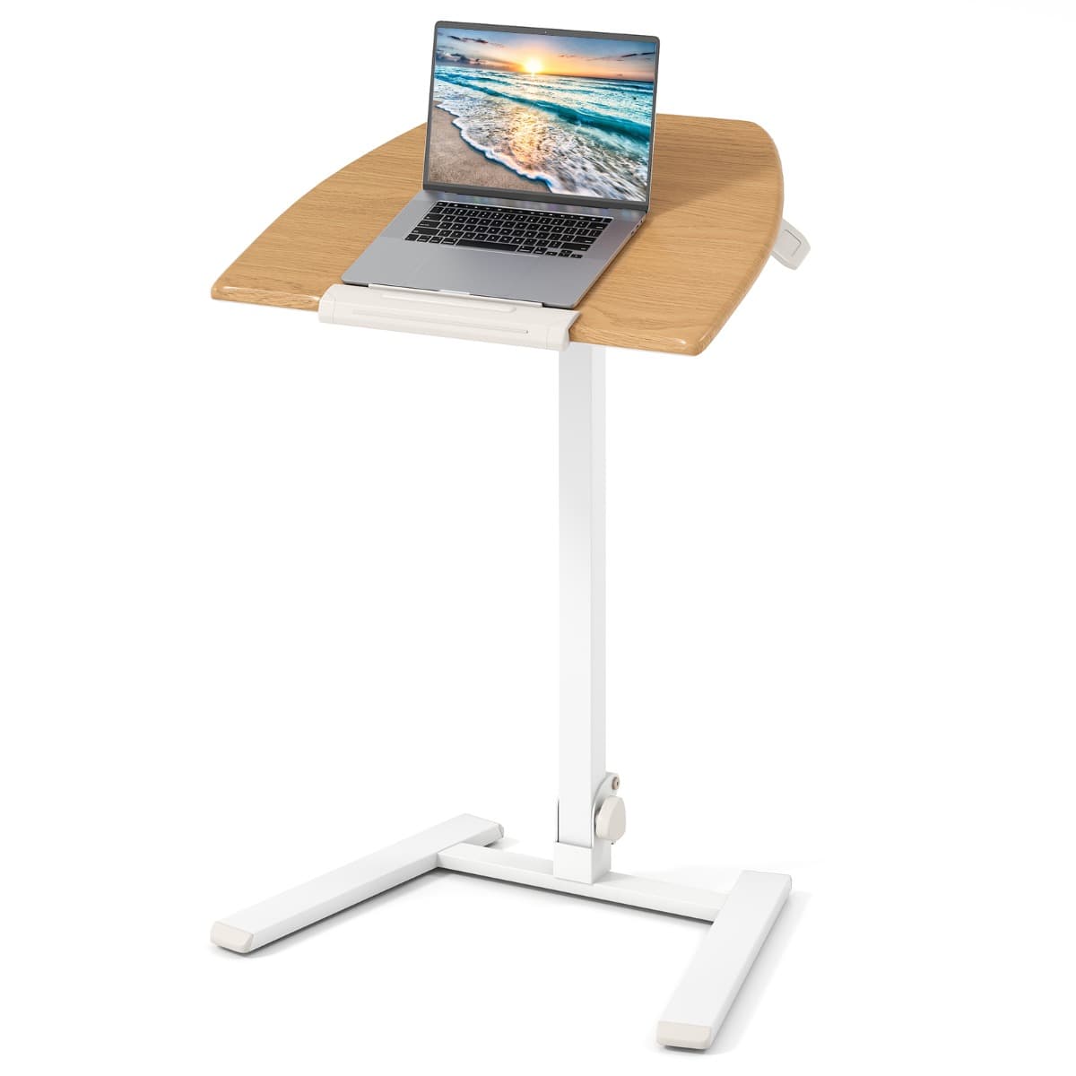 CostwayBureau sur Roulettes Pliable Table Roulante pour Ordinateur Portable avec Plateau Inclinable à 90° Réglable en Hauteur Naturel