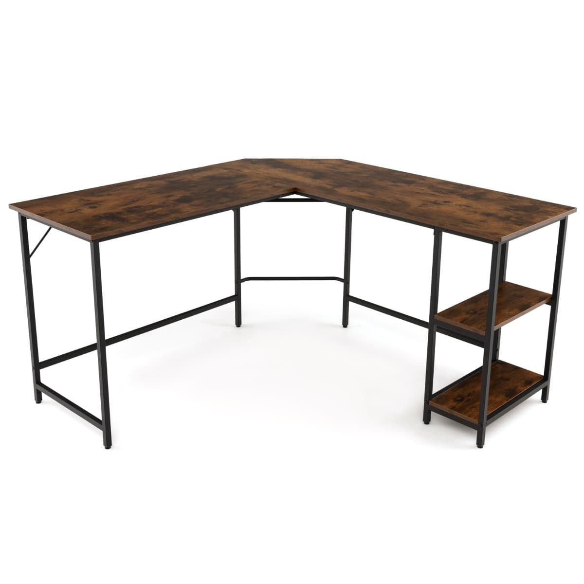 CostwayBureau Informatique en Forme de L 138 CM Bureau d'Angle Bureau d'Étude avec Structure en Acier au Carbone Marron Rustique