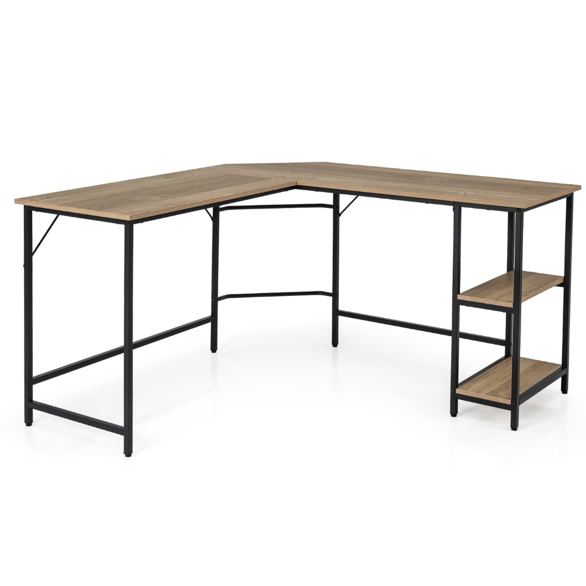 CostwayBureau Informatique en Forme de L 138 CM Bureau d'Angle Bureau d'Étude avec Structure en Acier au Carbone Naturel
