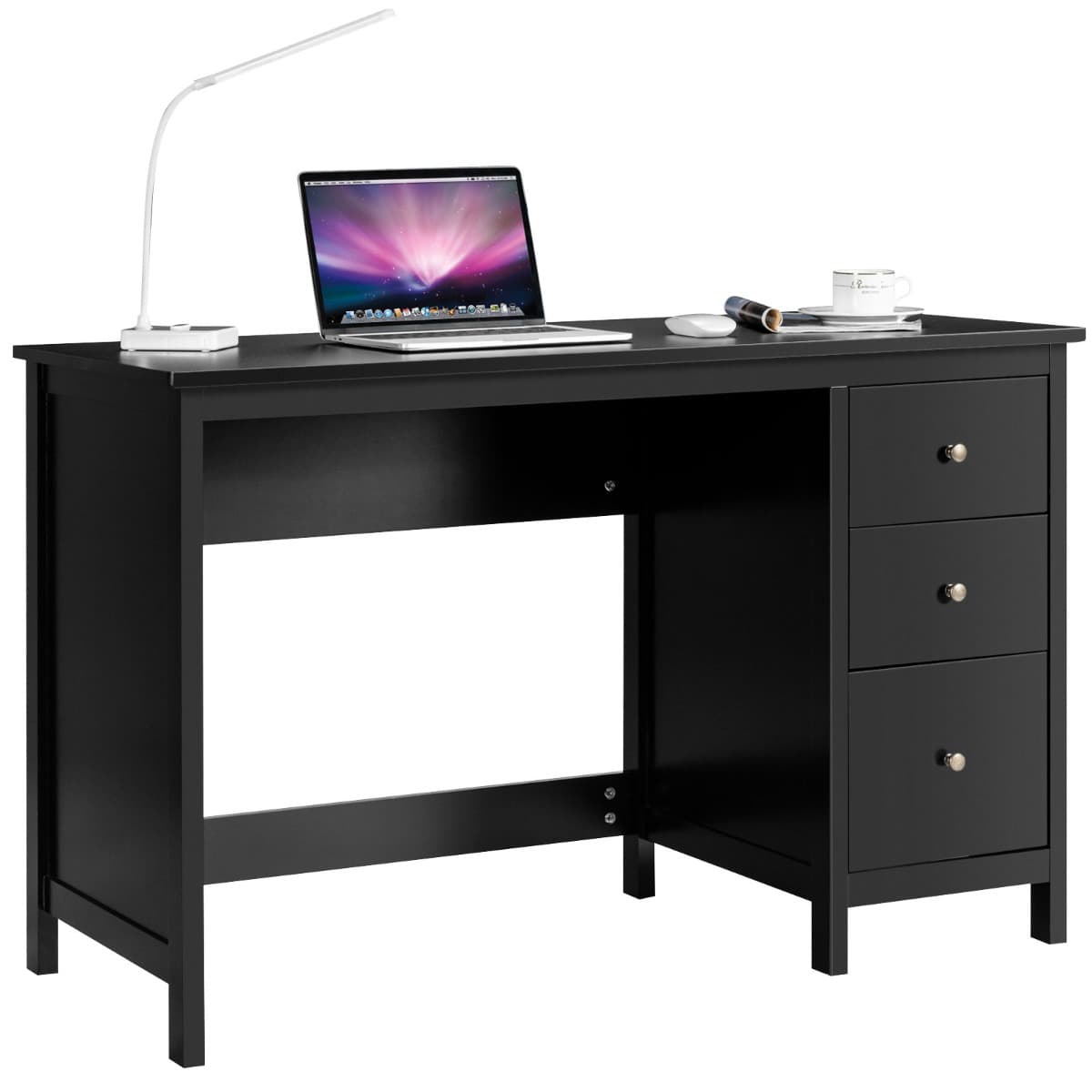 CostwayBureau Informatique Table d'Ordinateur 120 x 50 x75 cm Spacieux avec 3 Tiroirs Style Moderne Coloris Noir