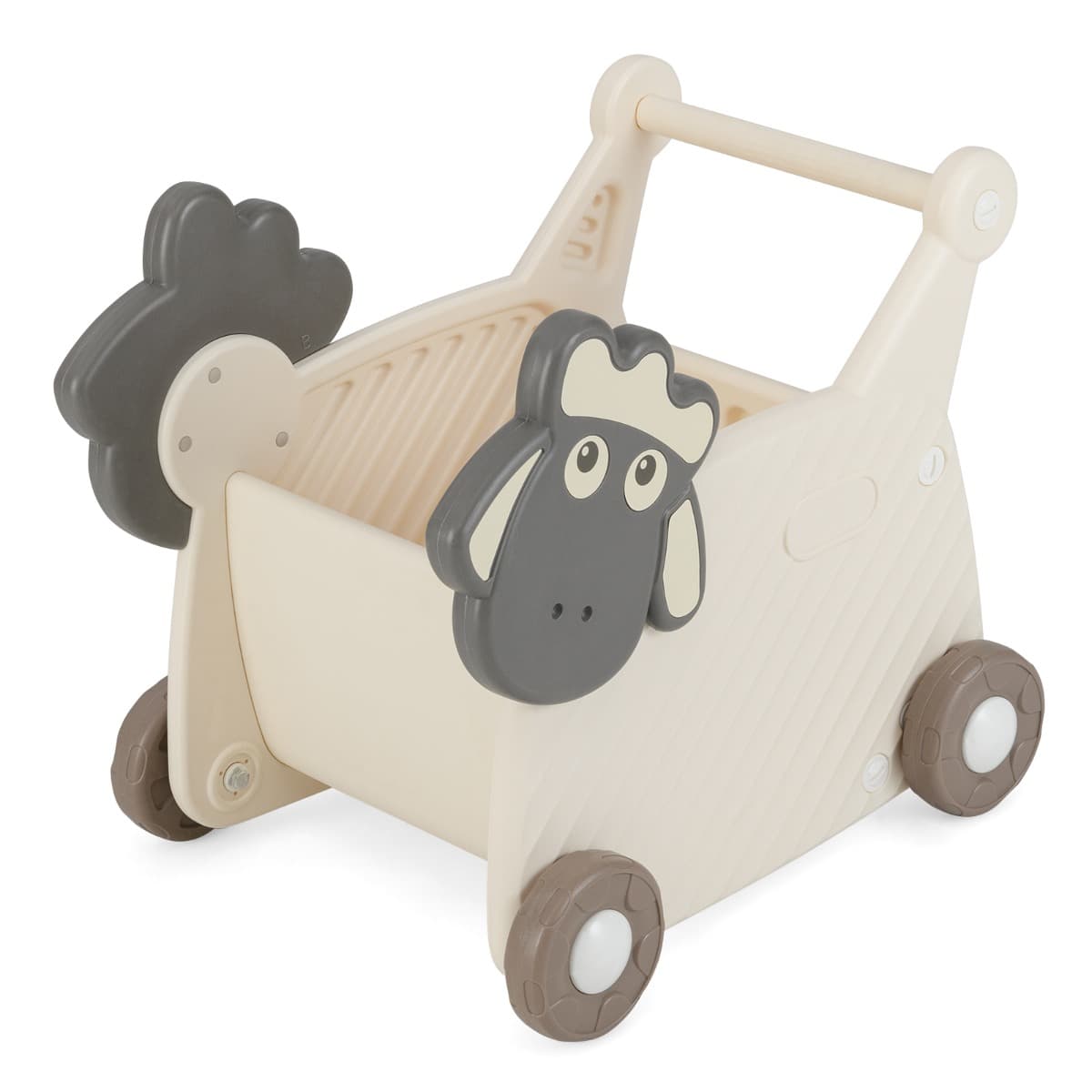 CostwayTrotteur en Forme de Mouton Chariot de Rangement Capacité de 18L Pour le Développement de la Motricité Trotteur Assis-Debout Beige