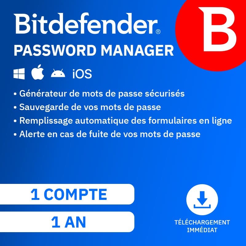 Bitdefender Password Manager 2026 | Renouvellement automatique | 10 Appareils | 1 An | Téléchargement